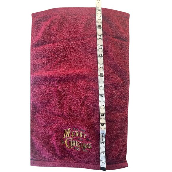 Set Of 3 Merry Christmas Hand Towels 11" X 17" Guest Maroon Gold Embellishments - Picture 3 of 7